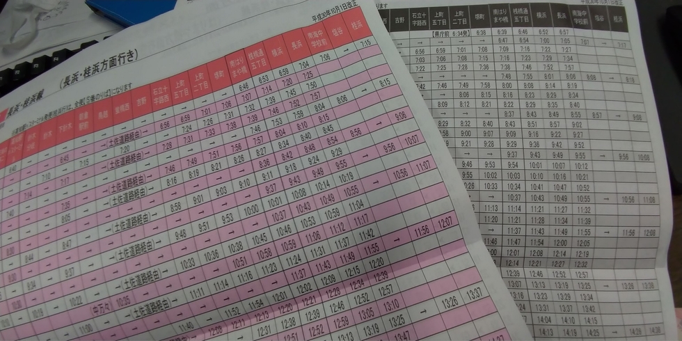 桂浜に向かうバスの時刻表（抜粋）